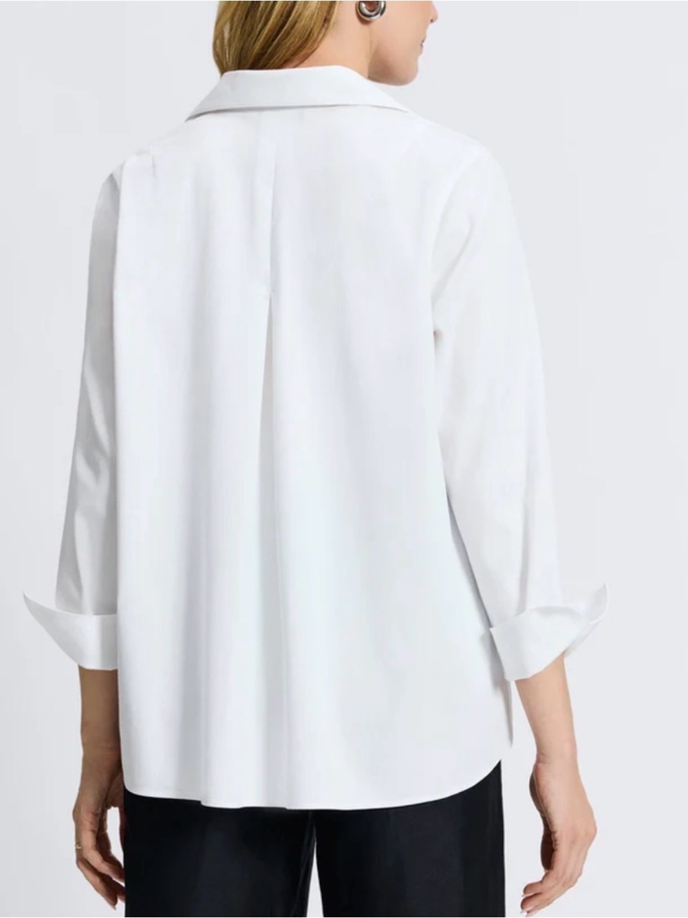 Foxcroft Agnes No Iron Stretch Long Sleeve Popover Shirt White Size XS - Picture 2 of 4